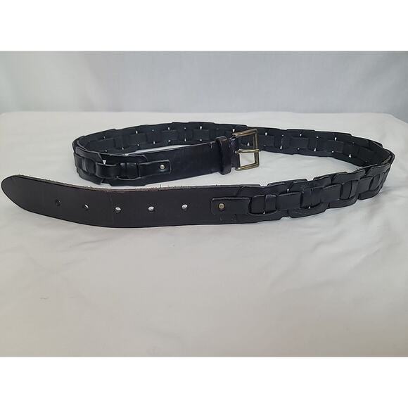 Talbot's Medium Black Belt Woven Genuine Leather SILVER RECTANGLE buckle - Picture 4 of 6